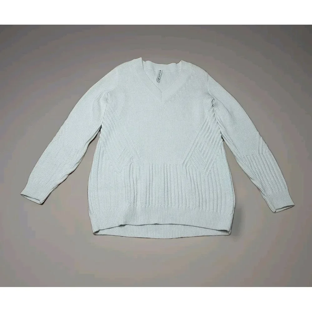 Athleta Teton‎ Vneck Chunky Knit Sweater Small Grey